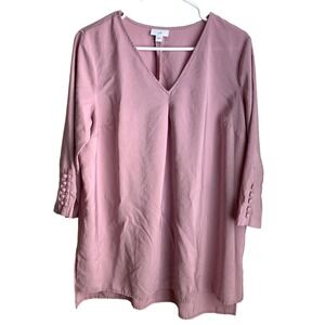J. Jill Pink V Neck Tunic Blouse 3/4 Sleeve Size M